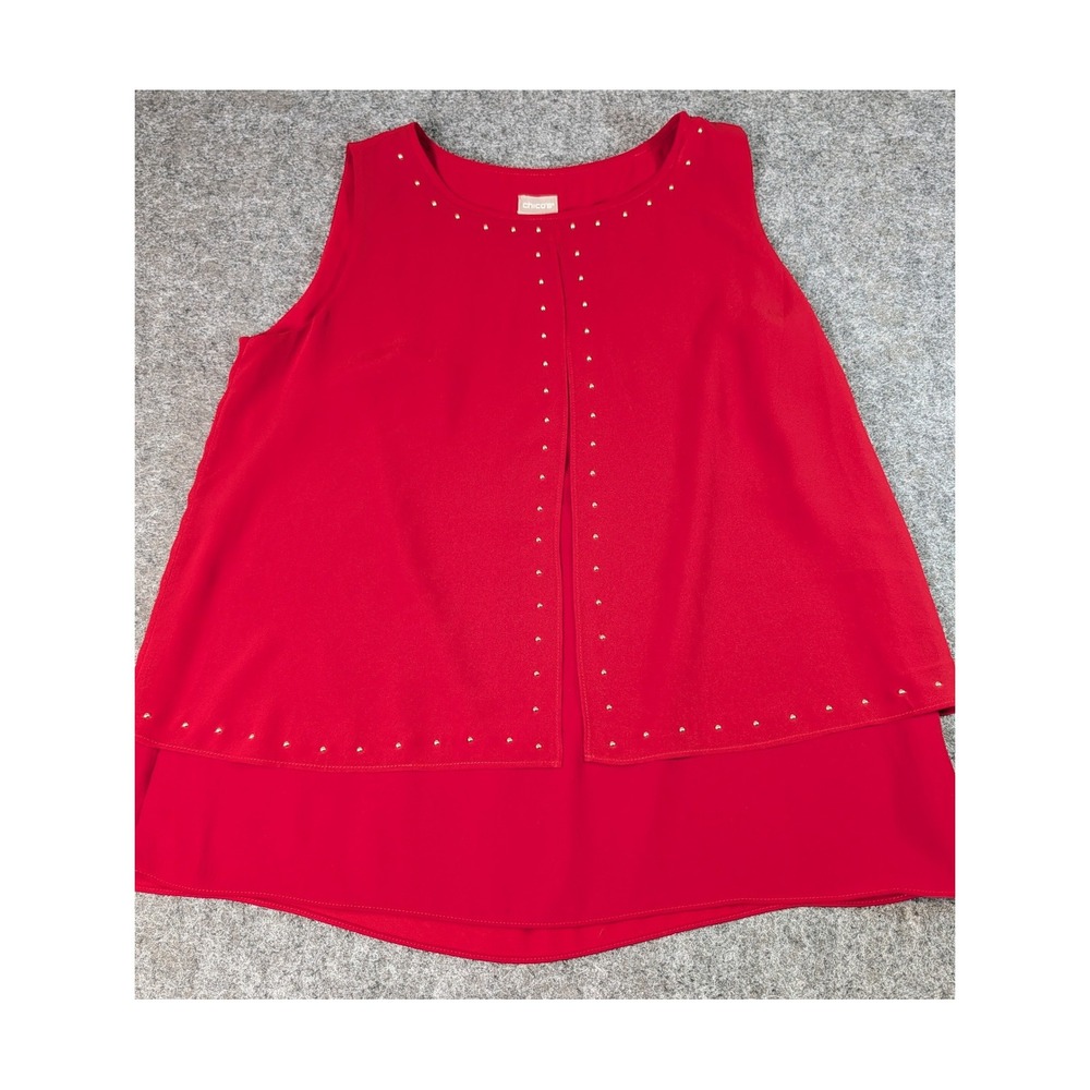Chico's Double Layer Tank Top Embellished Trim Enamel Red Size 1 M 8/10
